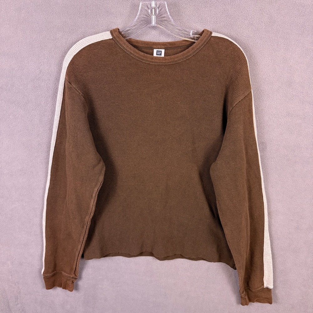VTG Y2K Gap Waffle Knit Thermal Mens Size M Brown Side Stripe Long Sleeve Shirt